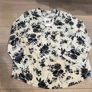 UPLOVE WOMENS BLACK AND WHITE FLORAL LONG SLEEVE BLOUSE NEW